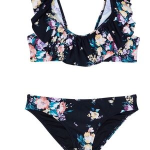 NWT O’Neill Girls Rosetta Ruffle Black and Floral Bikini